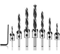 Malayas-Countersink Drill Bits, 7Pcs Woodworking Drill Bits Set, Woodworking Chamfer, Three-Pointed High-Speed Steel Drill, with One Free Hex Key Perfect for Wood