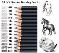 Malayas Drawing Sketch Pencil Set 14pcs Sketching Pencils 12B 10B 8B 7B 6B 5B 4B 3B 2B B HB 2H 4H 6H Graphite Pencils for Kid Adults Artists Student Beginners Professional