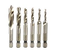 Malayas - Hand Tap Hex Shank HSS Screw Spiral Point Thread Metric Plug Drill Bits M3 M4 M5 M6 M8 M10 6pcs/Set Hand Tools, 1/4" Hex Shank HSS Metric Right Hand Screw Thread Tap Taper Drill Bits