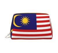 Malaysia Flag Leather Hand-Held Zipper Makeup Bag Storage Bag for Miscellaneous Items Pen Case