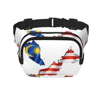 Malaysia Flag Map print Cute Large Black Fanny Packs for Women Cross Body Waist Bag Nylon Fashionable Fanny Pack, Black, One Size