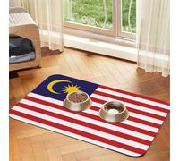 Malaysia Flag Pet Feeding Mat Dog Cat Eating Food Absorbent Leather Tablecloth for and Water Bowl Waterproof No Stains Quick Dry Non-Slip 23.62 * 15.75IN