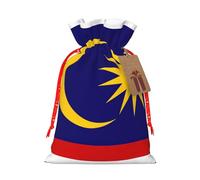 Malaysia Flag Print Christmas Burlap Gift Bag With Drawstring, Present Small Favor Pouch For Birthday Parties-S Size