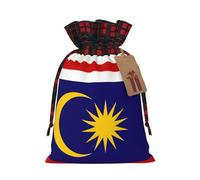 Malaysia Flag Print Festive Plaid Gift Bag, Candy Bag, Drawstring Burlap Pouch For Holiday Presents Favor-M