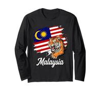 Malaysia Flag Roaring Tiger Patriotism Art Long Sleeve T-Shirt