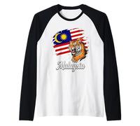 Malaysia Flag Roaring Tiger Patriotism Art Raglan Baseball Tee