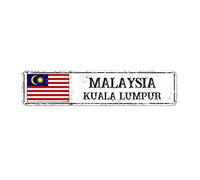 Malaysia French Vintage Metal Sign Kuala Lumpur City Aluminum Sign Malaysia Flag Rustic Porch Signs Home Art Decor Country Souvenir Sign National Flag Quality Metal Sign for Living Room 4×18in