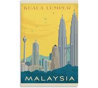 Malaysia Kuala Lumpur Skyline Vintage Travel Poster Retro Wall Art Canvas Poster Art Print Room Decor Home Decor Unframed 40x60cm