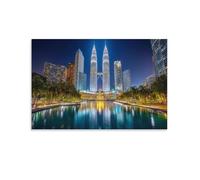 Malaysia,Twin Towers Poster Artwork Kuala Lumpur Giclee Canvas Prints Modern Canvas Wall Art Picture Wall Hanging for Living Room Home Decorations 16x24inch(40x60cm)
