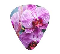 Malaysian National Flower printed guitar picks, 12-piece set with thin, medium, and thick styles, comes with a storage case