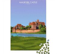 Malbork Castle in Poland 1000 Piece Jigsaw Puzzle, Landmark Urban View, Interlocking Paper Pieces for Travel Lovers, Birthday Gift, Mindful Activity, 52x38cm/1000pcs