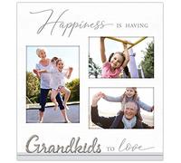 Malden International Designs 3 Opening Grandkids Picture Frame White MDF Wood Frame Routed Gray MDF Wood Base Silver Finish Metal Word Attachment