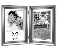 Malden International Designs Concourse Pewter Metal Hinged Picture Frame, Double Vertical, 2-5x7, Silver