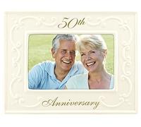 Malden International Designs Glazed Ceramic With Gold Accents 50th Anniversary Picture Frame, 4x6, White