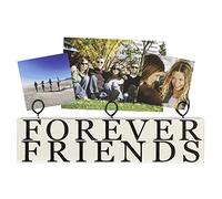 Malden International Designs Tabletop Photo Clips Wood Block Forever Friends Picture Holder, 3 Option, White