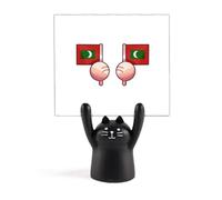 Maldives Flag Islands Memo Holder Cartoon Black Cat Stand Decoration