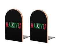 Maldives Flag Letters 1 Pair Wooden Book Ends for Shelves Stylish Decorative Bookends Stationery for Office Home Library