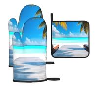 Maldives Holidays Oven mittens and pot rack 3-piece set, kitchen oven mittens, suitable for cooking, outdoor grilling, etc.