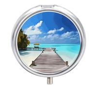 Maldives Holidays Pill Box, Travel Medicine Pill Case with Mirror, 3 Compartment Portable Round Pill Organizer, Weekly Medicine Pill Container Holder for Pocket Or Purse Daily Meds