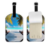 Maldives Holidays PU Leather Luggage Tag, Double-Sided Personalised Travel Suitcase Tag with Privacy Cover
