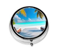 Maldives Holidays Round Mini Pill Box, 3 Compartment Pill Box, Portable Pill Box, can be Put into Wallet, Pocket, Light and Convenient