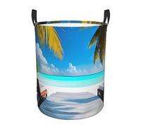 Maldives Holidays Round Single-layer Laundry Basket, Portable Storage Laundry Basket, Bedroom Clothes Storage Basket with Handle
