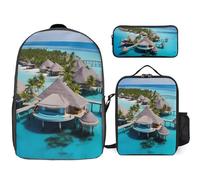 Maldives Islands 3 Pieces Set Laptop Backpack Travel Daypack with Lunch Box Pencil Case for Men Women
