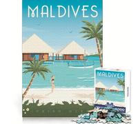 Maldives Islands Poster 1000-piece Puzzle for Adults Intellectual Fun Peaceful Recreation Fine Cut Creative Gift size 50x75cm