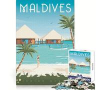 Maldives Islands Poster 1000 Pieces Jigsaw Puzzles for Adults Mental Exercise Stress Relief Fun Snug Lock Memorable Gift size 38x52cm