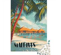 Maldives Paradise Huts 1000 Piece Jigsaw Puzzle, 38x26cm/1000pcs, for Adults, January Puzzle Activity, Winter Downtime And Winter Weekends