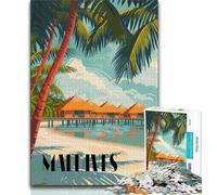 Maldives Paradise Huts Jigsaw Puzzles for Teenagers 1000 Piece Puzzle,Game Toys Every Piece Is Unique - Challenging Family Fun Game 75x50cm