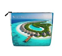 Maldives Scenery Fake Hemp Makeup Bag,CuteLightweight Women 100% Polyester, Waterproof,Large Capacity,Perfect for TravelDaily Use