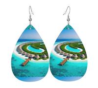 Maldives Scenery Leather Earring. Stylish teardrop shape, perfect for women, and a great decorative choice for parties and holidays.