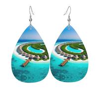Maldives Scenery Leather earrings, teardrop-shaped pendant jewelry, versatile and stylish women's accessories.