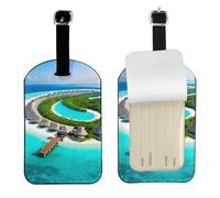 Maldives Scenery Leather Luggage Tag-Personalised ID Bag Tag for Suitcase, Privacy Cover Travel Accessory with Strap for Suitcase Backpack