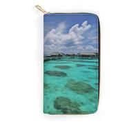 Maldives Scenery Leather Wallet, Bifold Stylish Wallets, Credit Card Holder for Passport Covers, Purse Passport Bag for Men Women