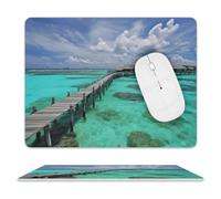 Maldives Scenery Mouse Pad, 10 X 8 Inch PU Leather Mousepad with Smooth Surface, Square Waterproof Mouse Mat Non-Slip Ultra Thin Desk Pad for Gaming, Office & Home