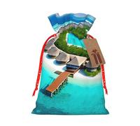 Maldives Scenery Print Drawstring Favor Bags, S Holiday Pouches, Treat Sacks, Christmas Treat Bags