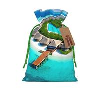 Maldives Scenery Print Drawstring Favor Bags, S Holiday Pouches, Treat Sacks, Christmas Treat Bags
