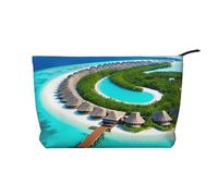 Maldives Scenery Prints Corduroy cosmetic bag for cosmetics storage with zipper closure for travel, camping, and daily use