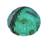 Maldives Scenery Shower Cap for Women Men Double Layer Waterproof Bath Cap Elastic Reusable Shower Hat Bath Hair Wrap Hat Washable Shower Bonnet for Long Hair, Braids Color298