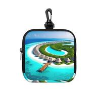 Maldives Scenery Small Zip Pouch-Waterproof Neoprene Storage Bag for Earbuds, Keychain Clip Case for Coins Cards USB, Travel Organiser