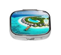 Maldives Scenery Square mini Pill Box, Travel Pill Box, can be Put into Wallet or Pocket to Store a Variety of Small Items