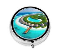 Maldives Scenery This Small, Round Pill Box is a Portable Travel Medicine Organizer with Three compartments for Storing Daily medications.