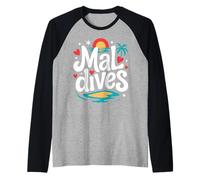 Maldives Souvenir Cute Tropical Beach Family Vacation Raglan Baseball Tee