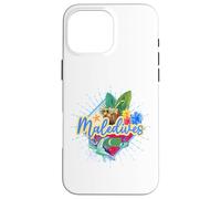 Maldives Turtle Retro Design with Vintage Beach and Flag Case for iPhone 16 Pro Max