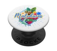 Maldives Turtle Retro Design with Vintage Beach and Flag PopSockets Adhesive PopGrip