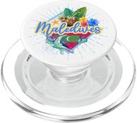 Maldives Turtle Retro Design with Vintage Beach and Flag PopSockets PopGrip for MagSafe