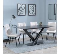 Maldon Black Ceramic Dining Set - Corona Beige Fabric Dining Chair
