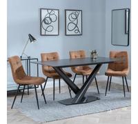 Maldon Black Ceramic Dining Set - Corona Brown Fabric Dining Chair